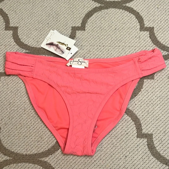 Jessica Simpson side shirred floral design melon color hipster bikini bottoms - Picture 3 of 15